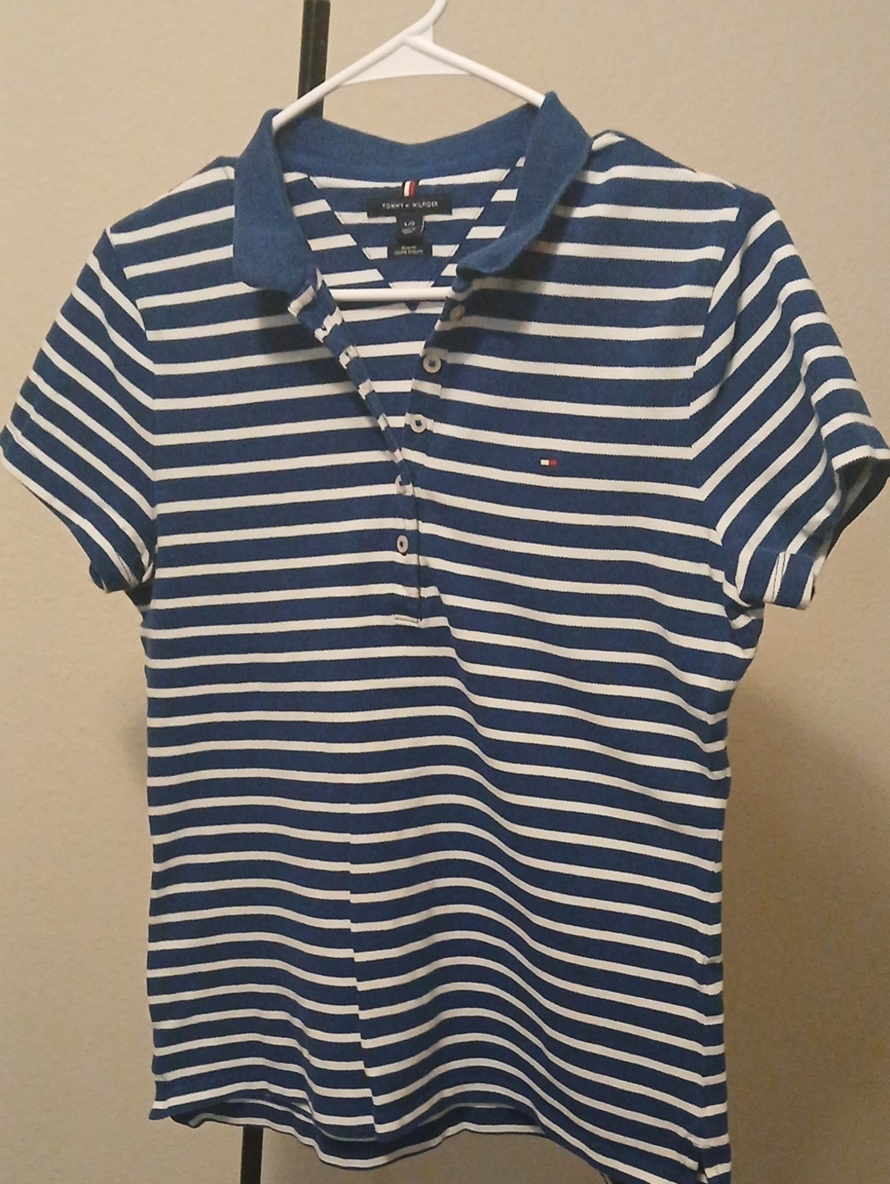 Tommy Hilfiger Blue and White Striped Women's Polo